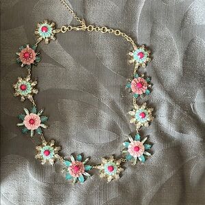 Pink and Gold Floral Statement Necklace